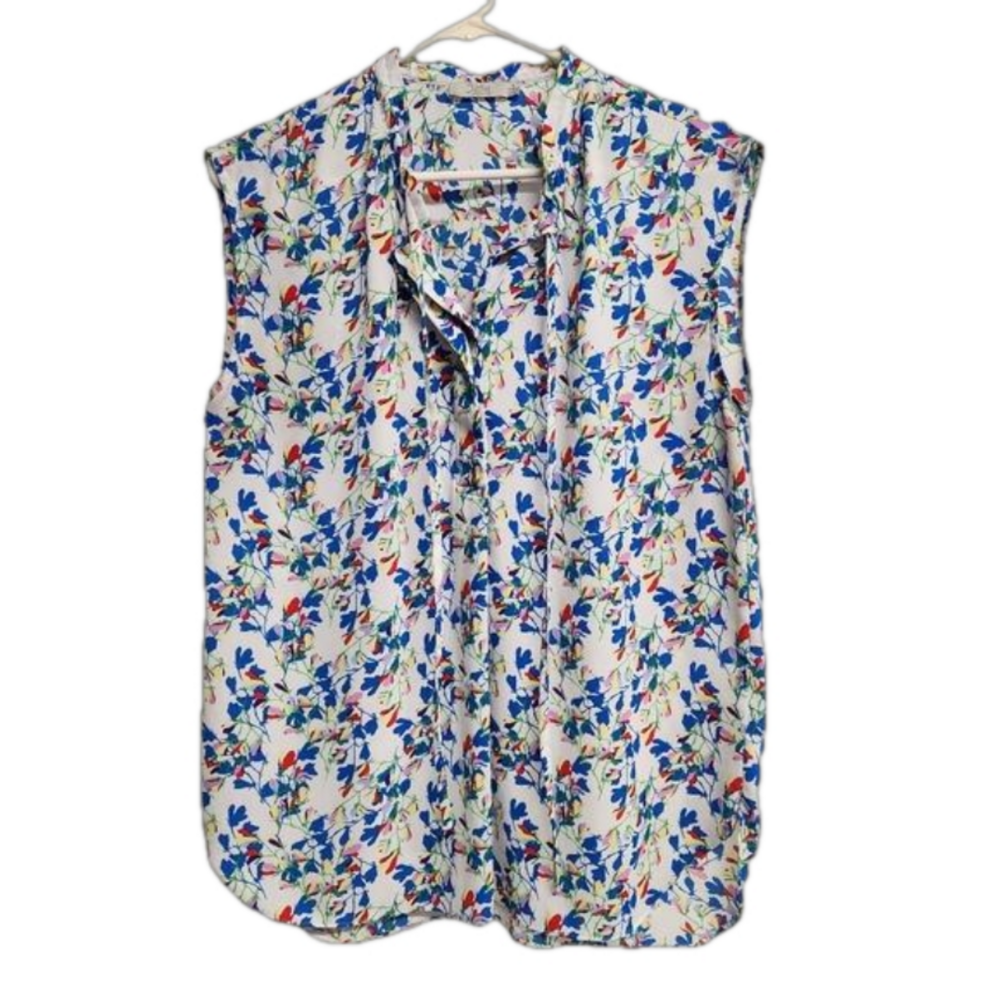 3/$25 Dalia sleeveless bold floral blouse with button and tie neck detail Medium